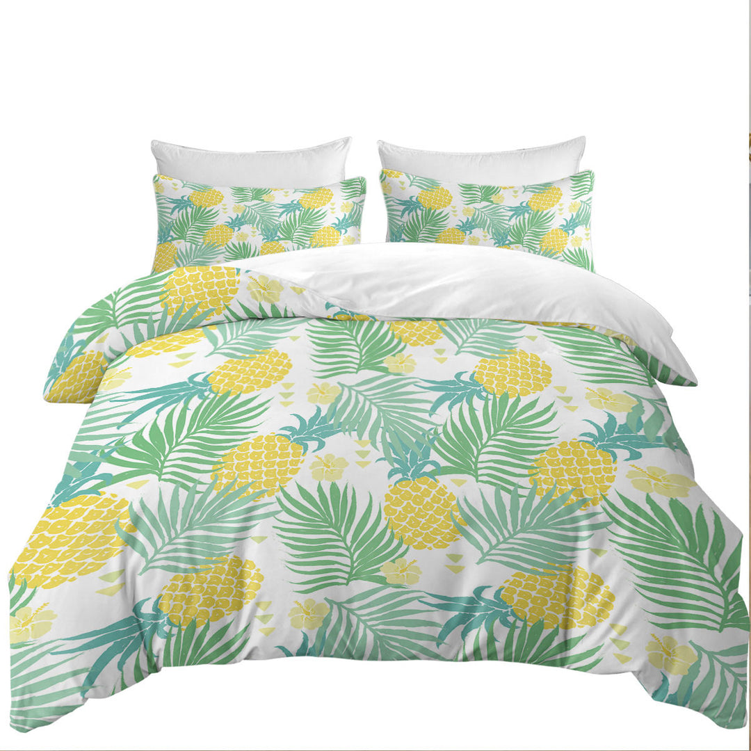 Duvet Cover with Tropical Mood Pineapple and Leaves