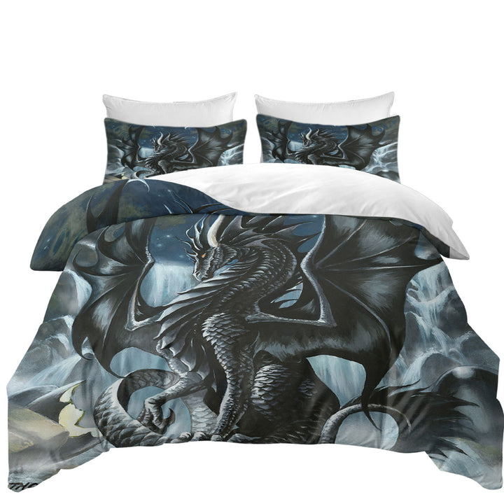 Duvet Cover with Waterfall Obsidian Black Dragon