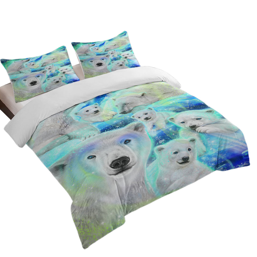 Duvet Cover with Winter Aurora Art Day Dream Polar Bears