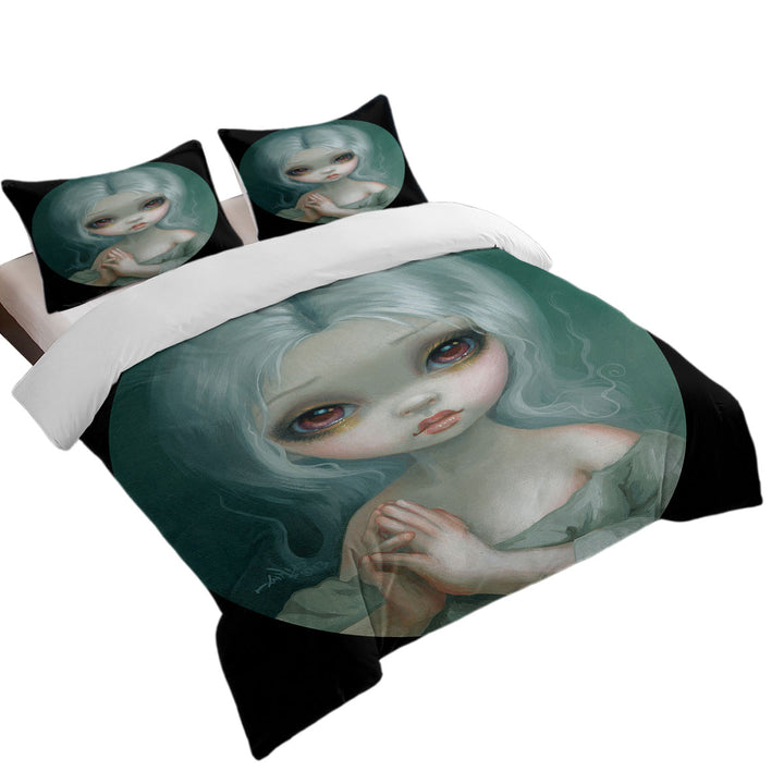 Duvet Cover with Wishful Thinking Sweet Big Eyed Girl Painting