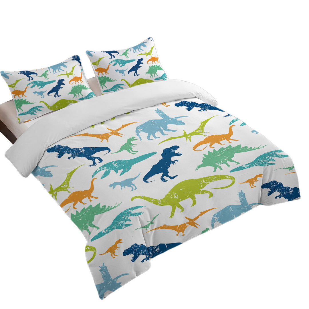 Duvet Cover with Worn Multi Colored Dinosaurs