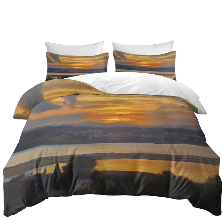 Duvet Covers King with Art Painting Corfu Sunset