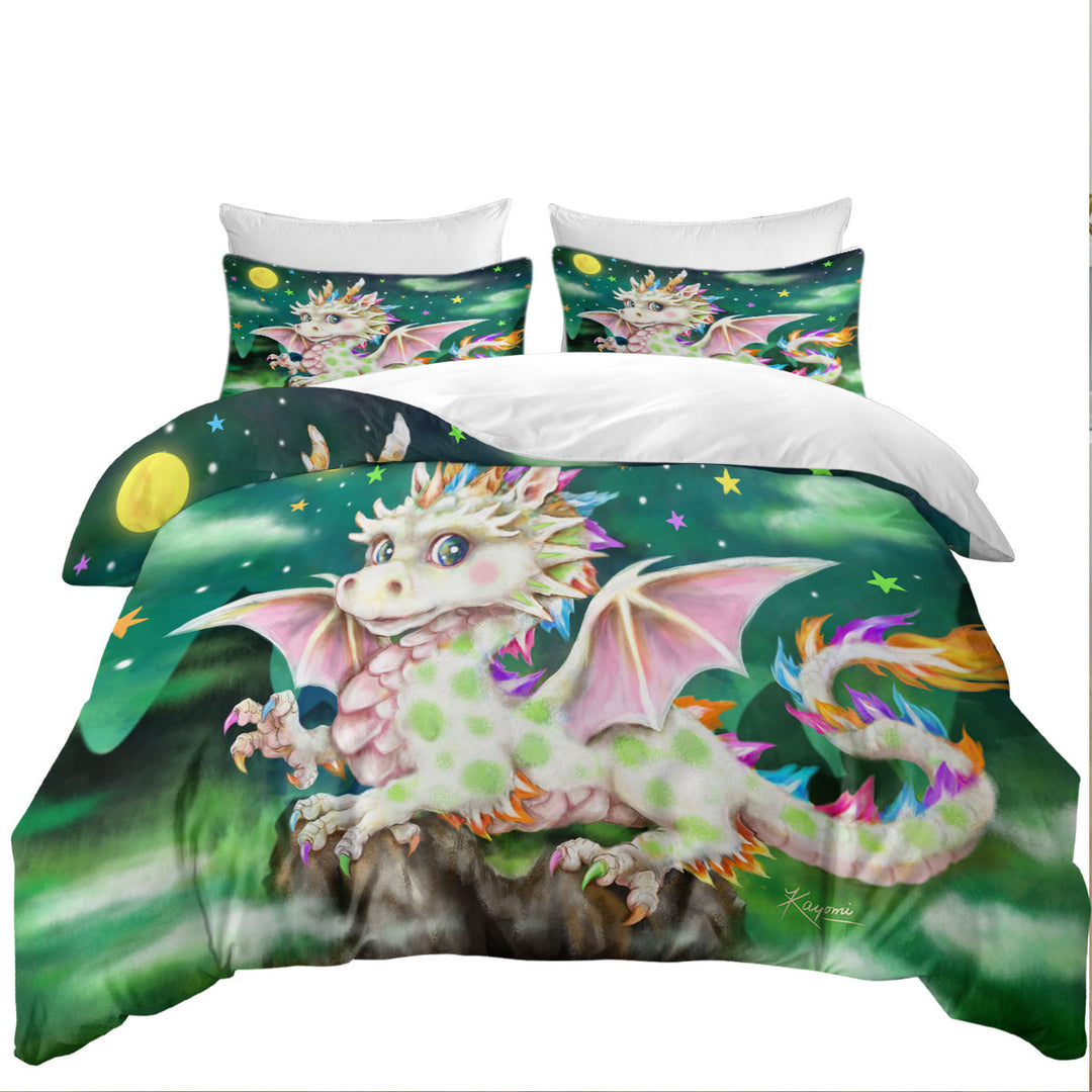 Duvet Covers King with Colorful Stars Moon and Magical Dragon