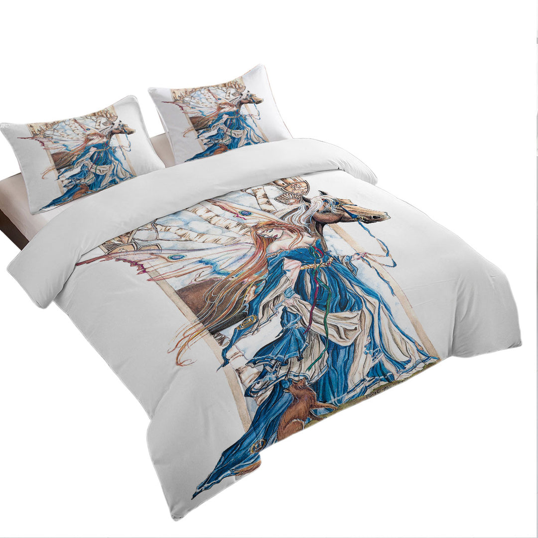 Duvet Covers King with Fairytale Art Drawing Serenity Fairy and Horse