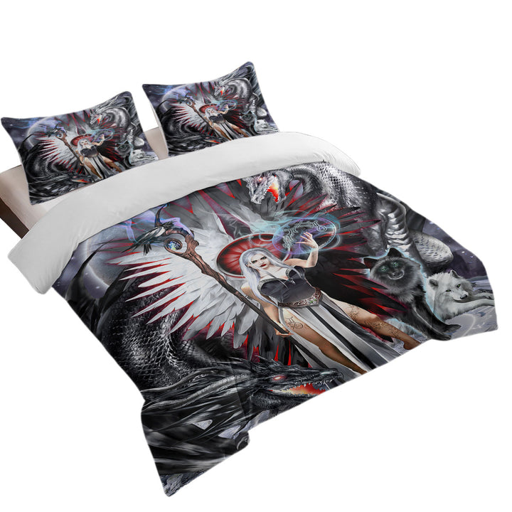 Duvet Covers King with Fantasy Art Gemini Cool Angel and Friends