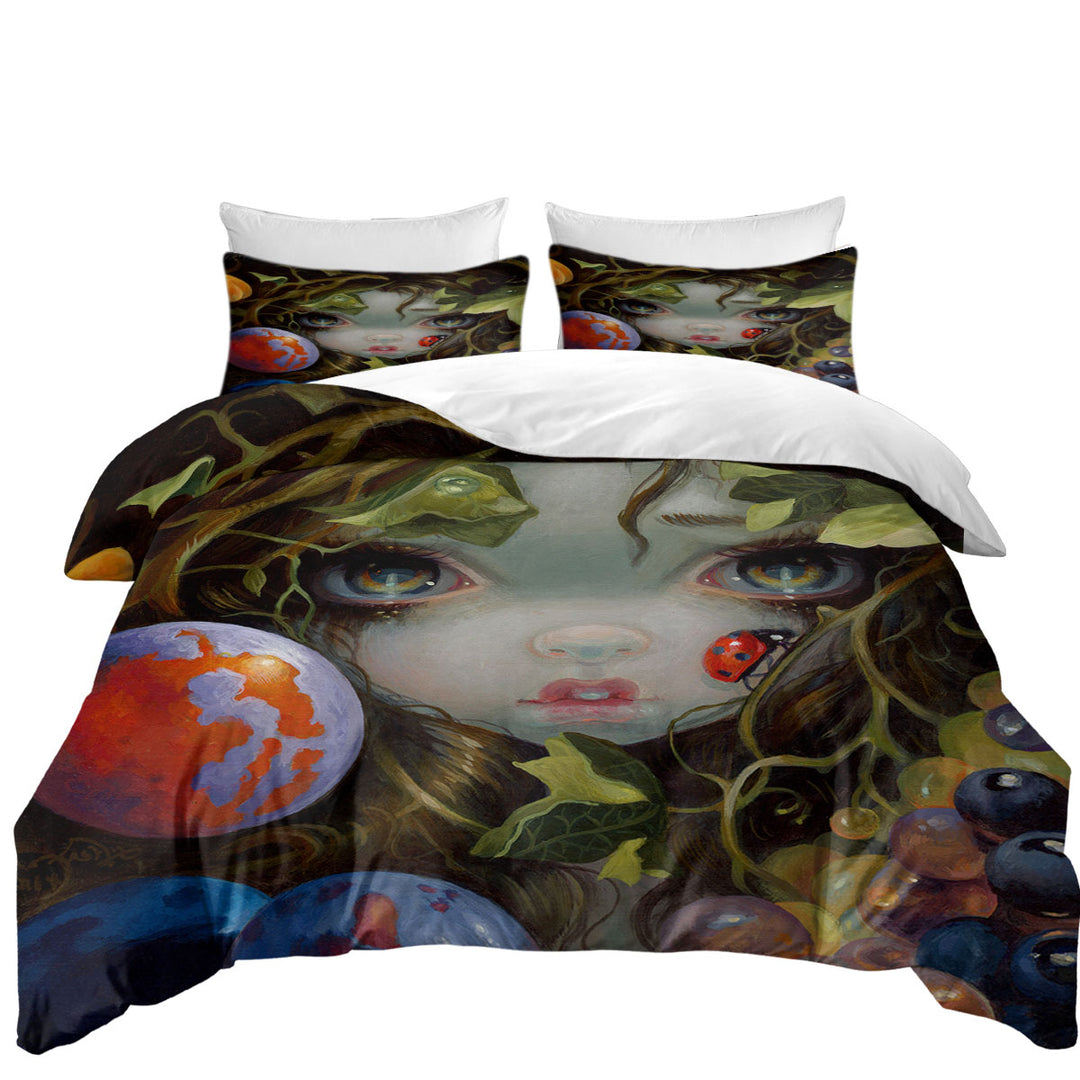 Duvet Covers King with Fine Art Girl with Fruits and Ladybug