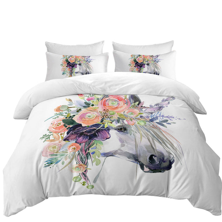 Duvet Covers King with Floral Head Unicorn