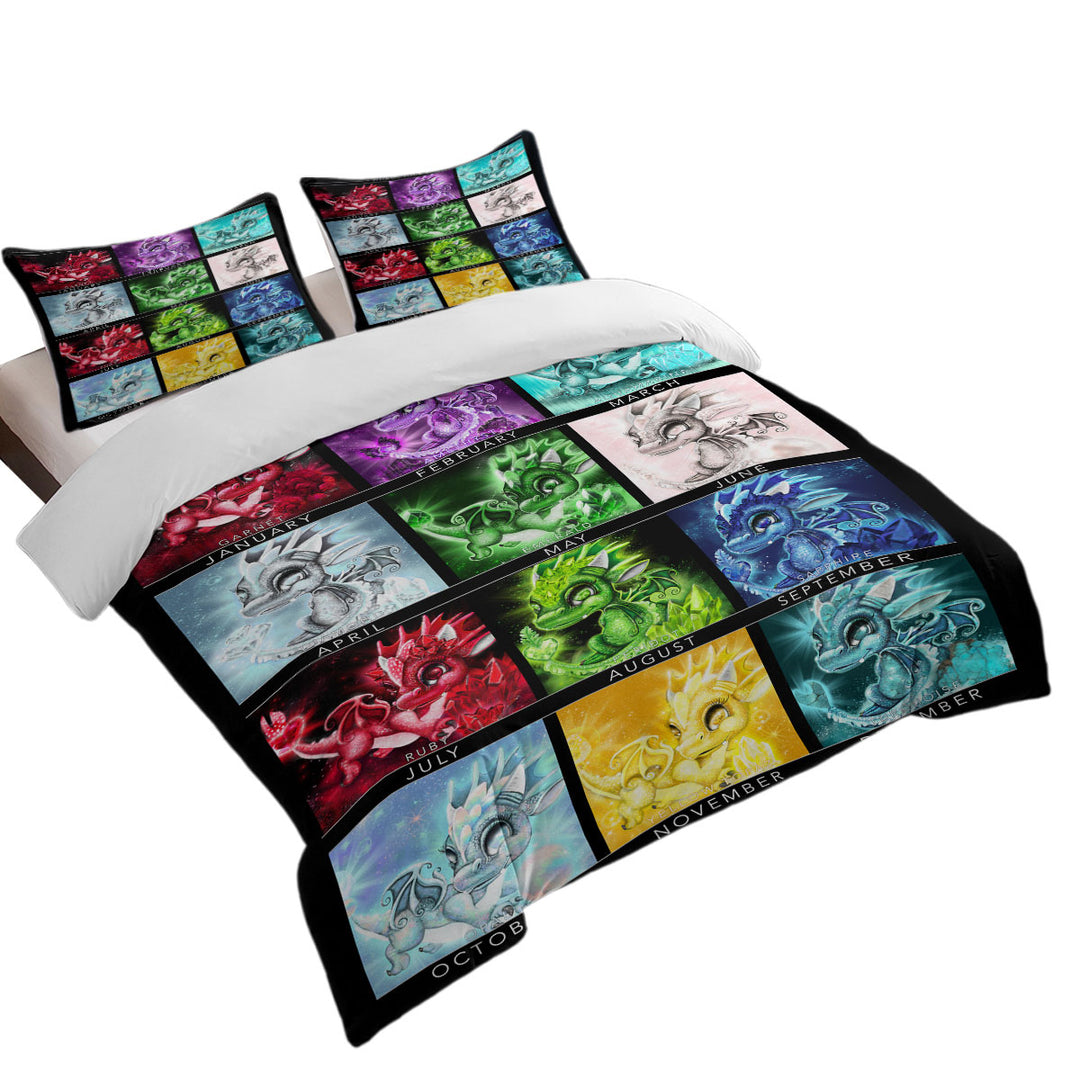 Duvet Covers King with Multi Colored The Birthstones Lil Dragons