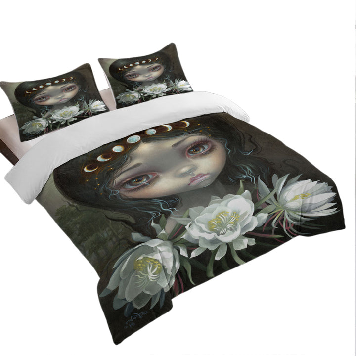 Duvet Covers King with Pretty Girl Queen of the Night Blooms