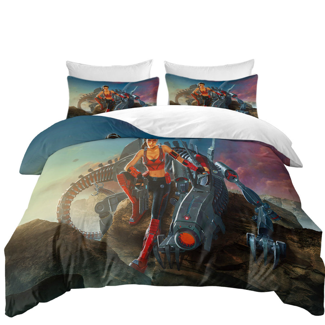 Duvet Covers King with Science Fiction Art Rendezvous Humans and Robots