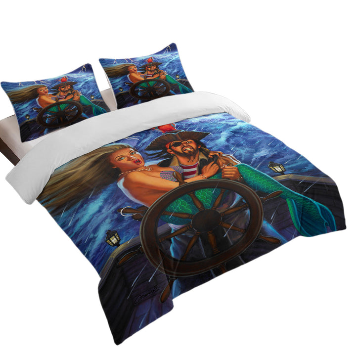 Duvet Covers King with Stormy Ocean Pirate and Mermaid Fun Honeymoon