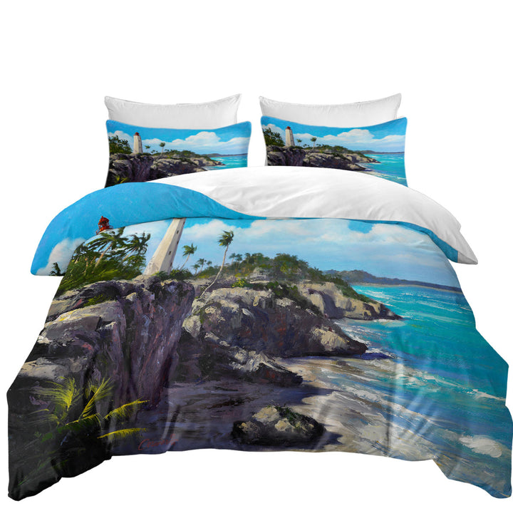 Duvet Covers with Art Painting Lighthouse Ocean Coastal Splendor