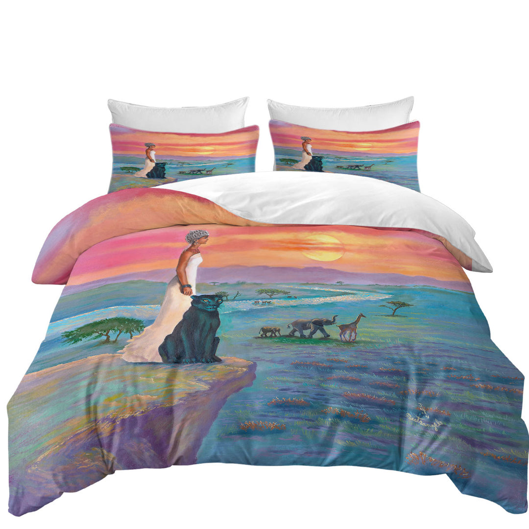 Duvet Covers with Art Painting the landscape of Africa Animals and African Queen