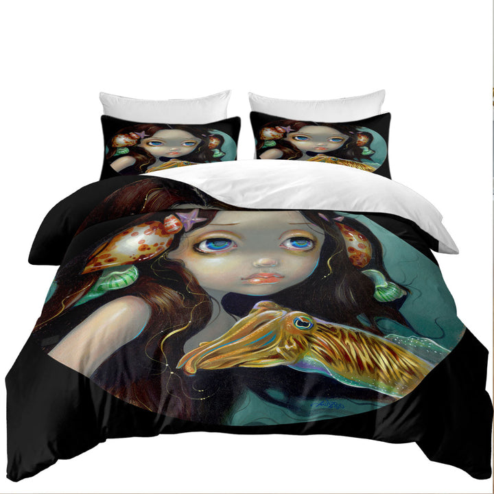 Duvet Covers with Beautiful Girl Sea Nymph with Cuttlefish