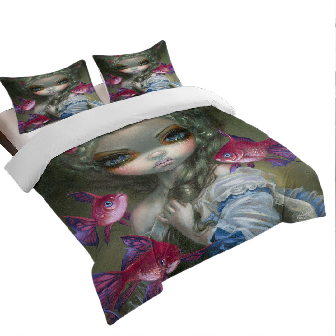 Duvet Covers with Beautiful Girl and the Pink Fish Butterflies