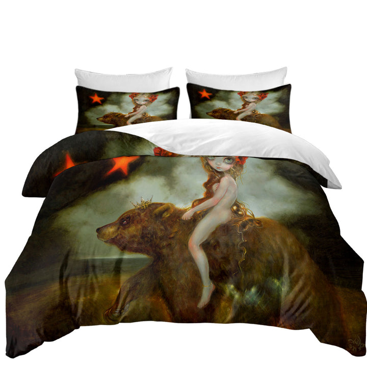 Duvet Covers with California Godiva Lady Riding a Bear