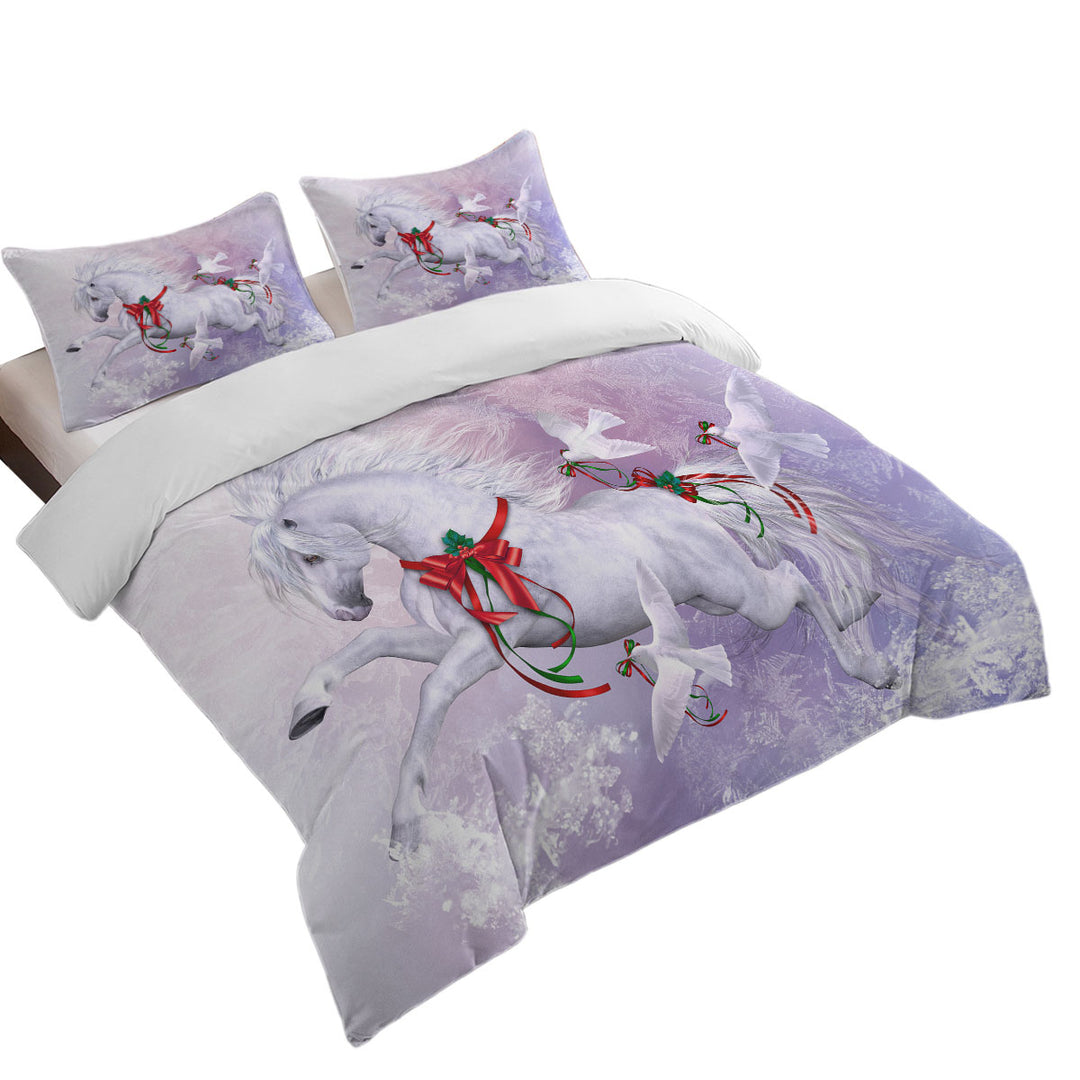 Duvet Covers with Christmas Spirit Horse and Doves the Snow Dance