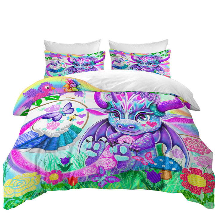 Duvet Covers with Colorful Kids Cross Stitch Like Lil Dragon