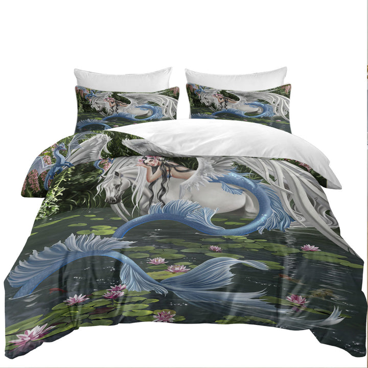 Duvet Covers with Cool Fantasy Art Pegasus Mermaid and Dragon