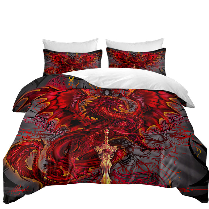 Duvet Covers with Cool Fantasy Weapon Red Dragon Blood Blade