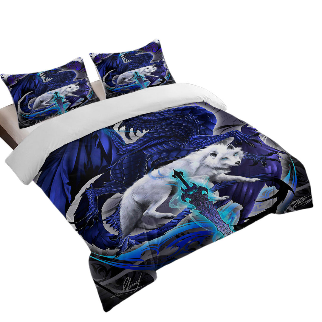 Duvet Covers with Cool Fantasy Weapon Wolf Dragon Alpha Blade