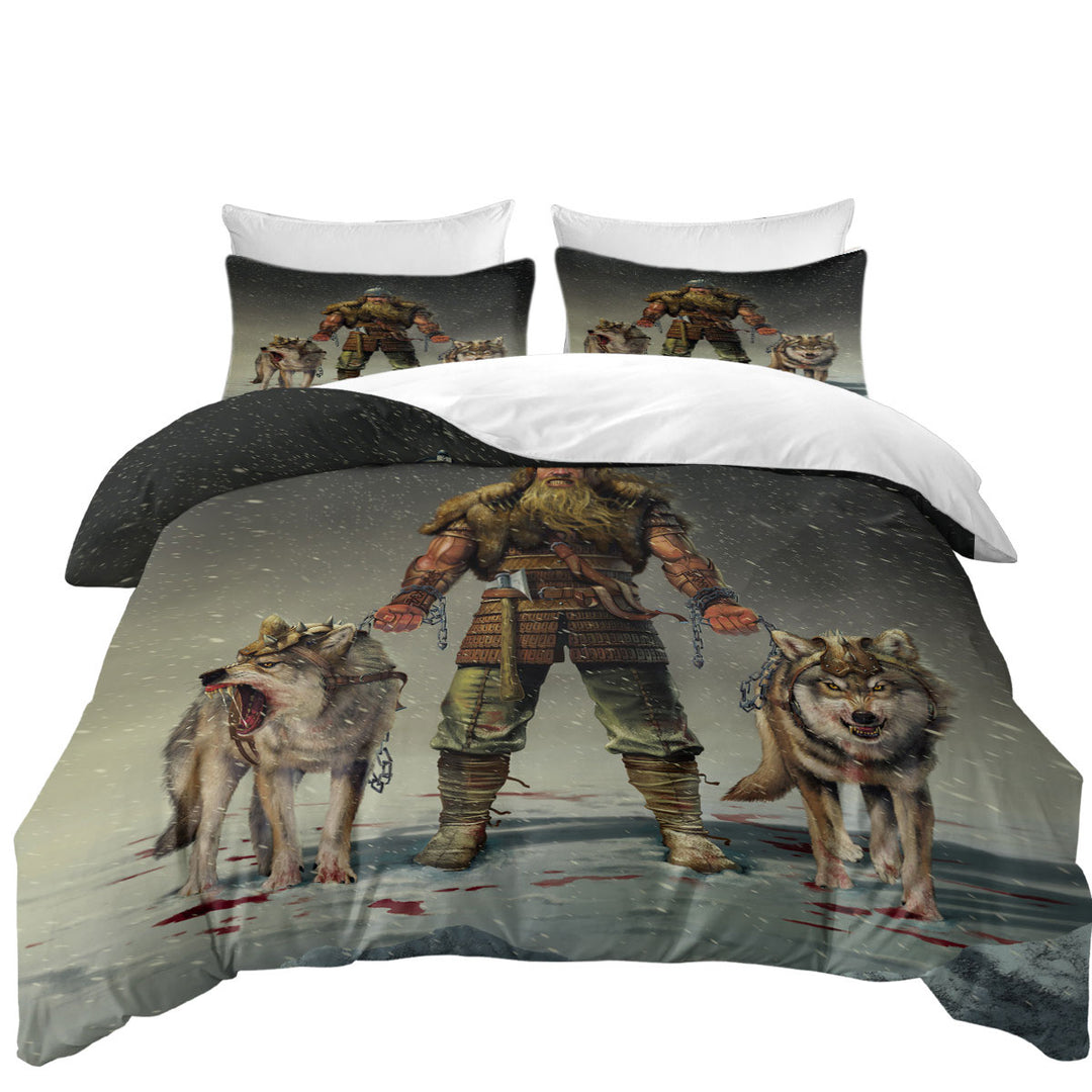 Duvet Covers with Cool Mens Art Mountain Viking and Wolves