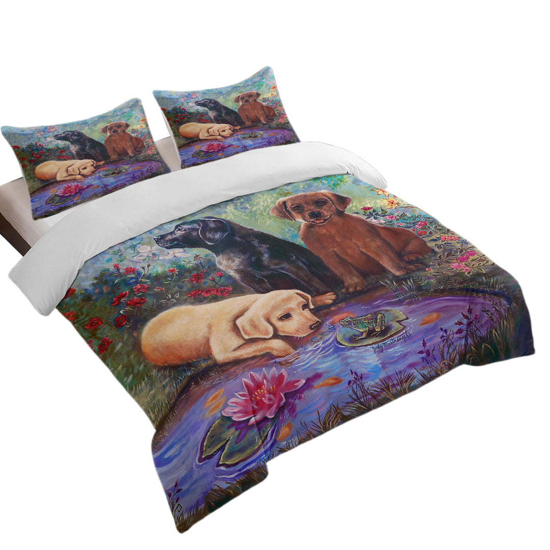 Duvet Covers with Cute Dog Art Lovely Labradors in the Flower Garden