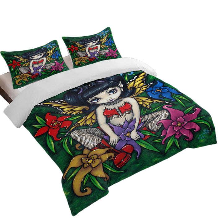 Duvet Covers with Cute Goth Fairy Fishnets and Flowers