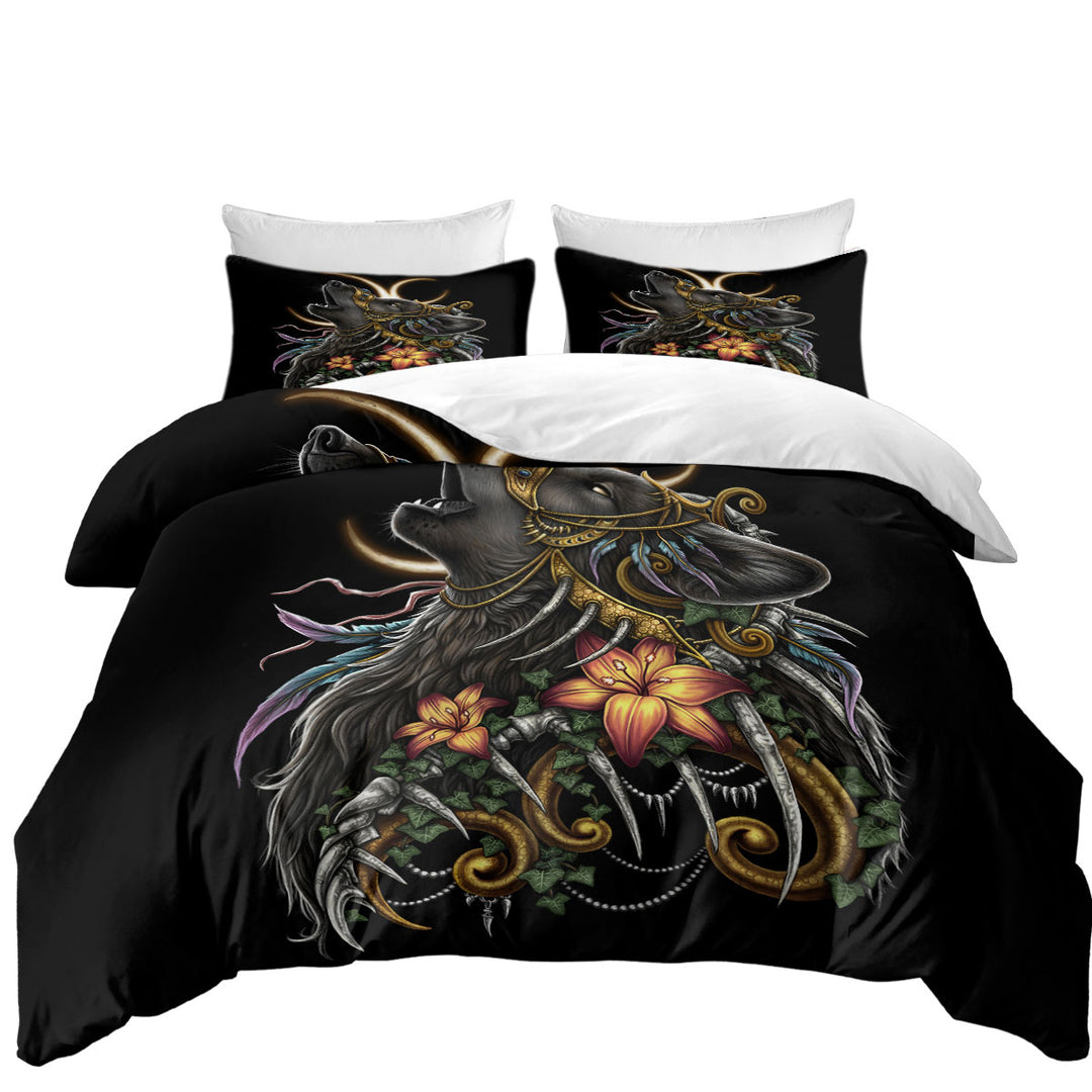 Duvet Covers with Dark Art Lilies and Howling Wolf