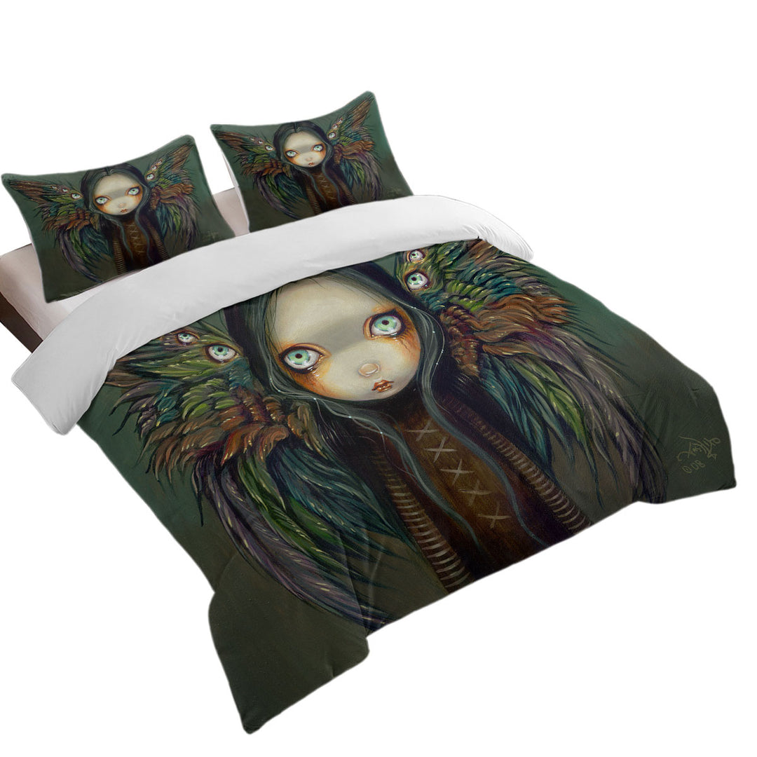 Duvet Covers with Dark Gothic Art the Winged Seer Creepy Winged Girl