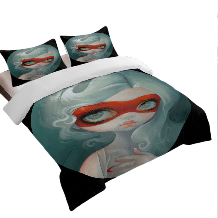 Duvet Covers with Darling Girl Wearing Red Masquerade Mask