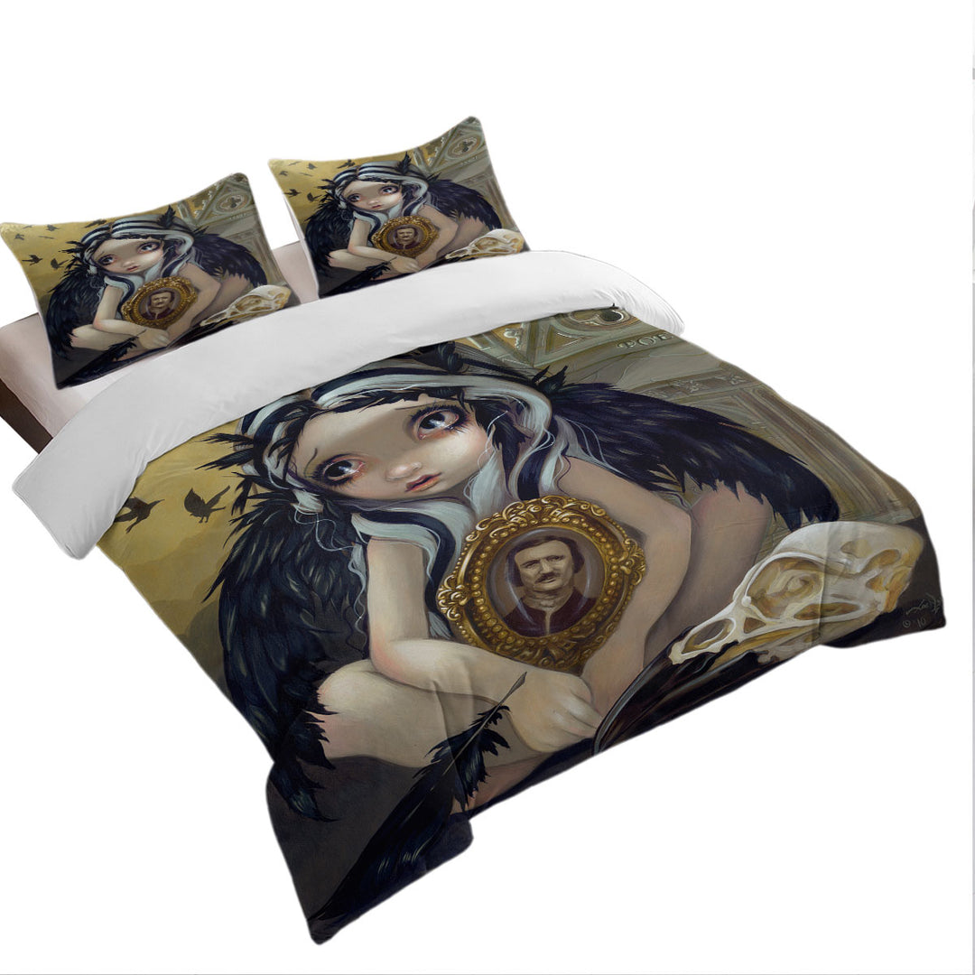 Duvet Covers with Edgar Allan Poe Nevermore Dark Raven Girl