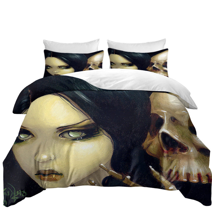 Duvet Covers with Faces of Faery _103 Gothic Girl and Scary Skull