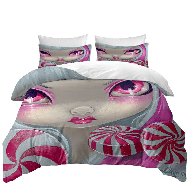 Duvet Covers with Faces of Faery _44 Pink Girl with Peppermint Candy