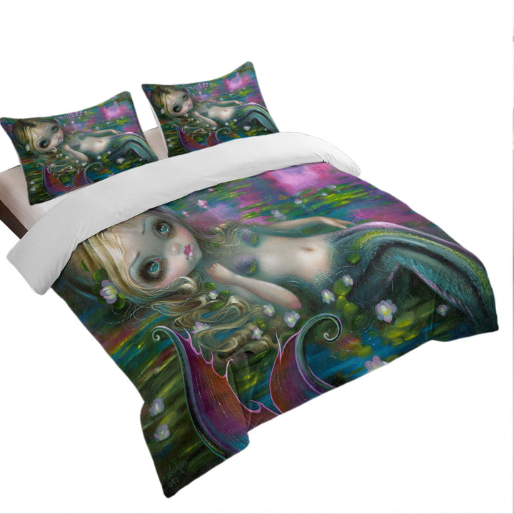 Duvet Covers with Fine Fantasy Art Water Lily Pond Monet Mermaid