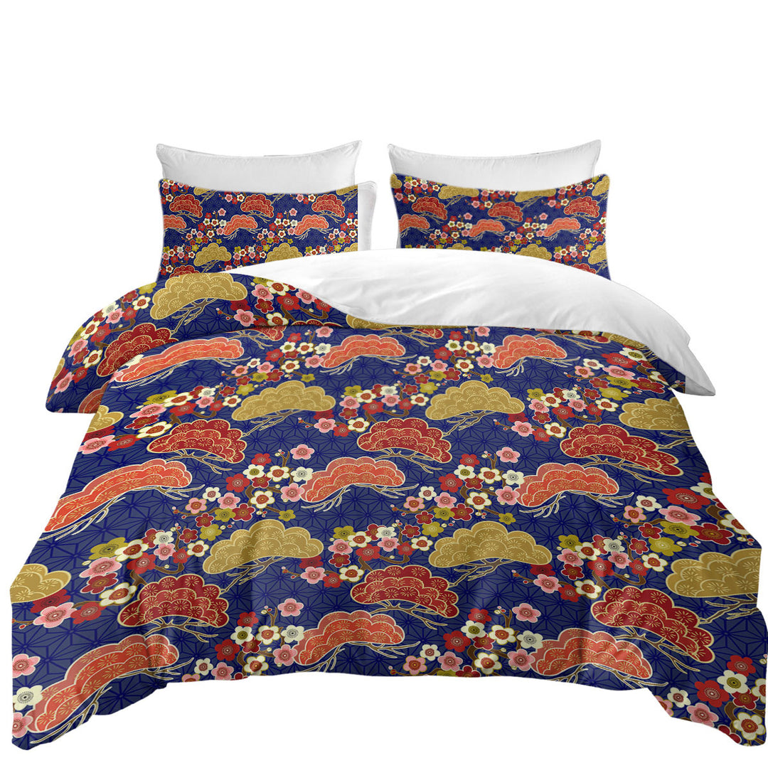 Duvet Covers with Flowers and Trees Asian Japanese Design