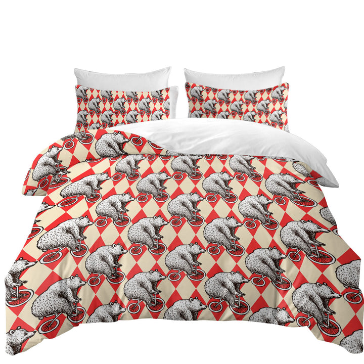 Duvet Covers with Funny Bear Riding a Bicycle