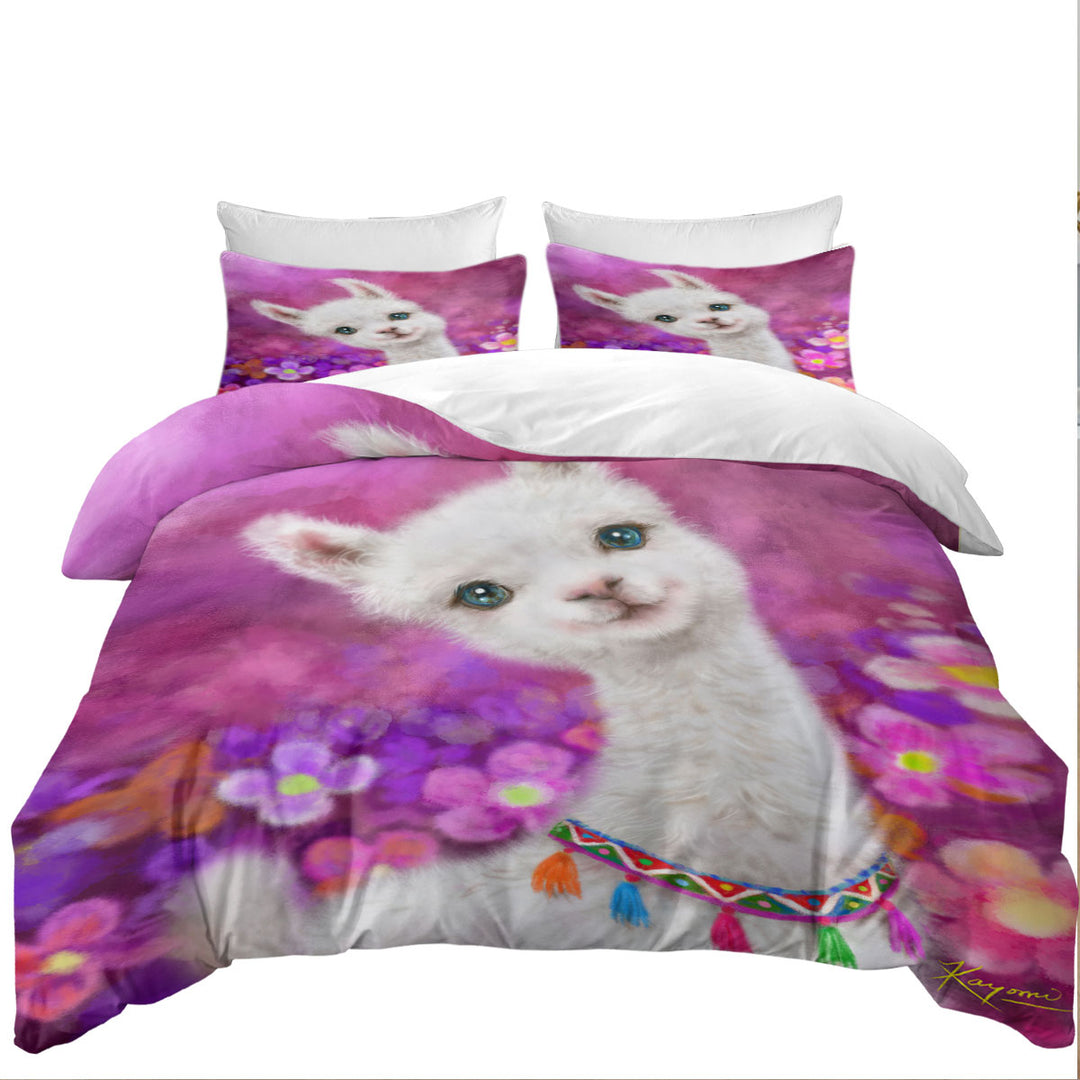 Duvet Covers with Girls Art Designs Purplish Happy Llama