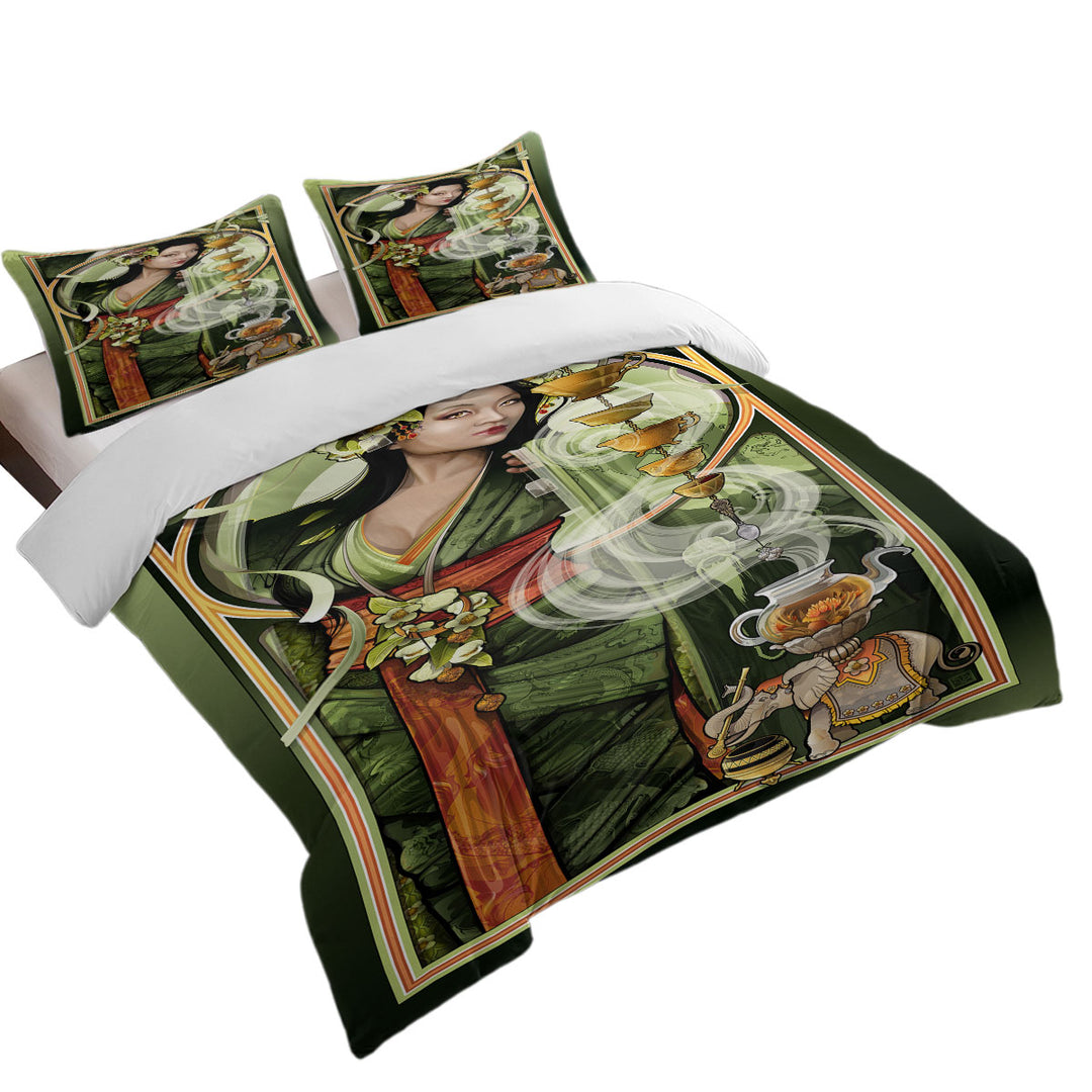 Duvet Covers with Goddess of Tea Beautiful Woman Art