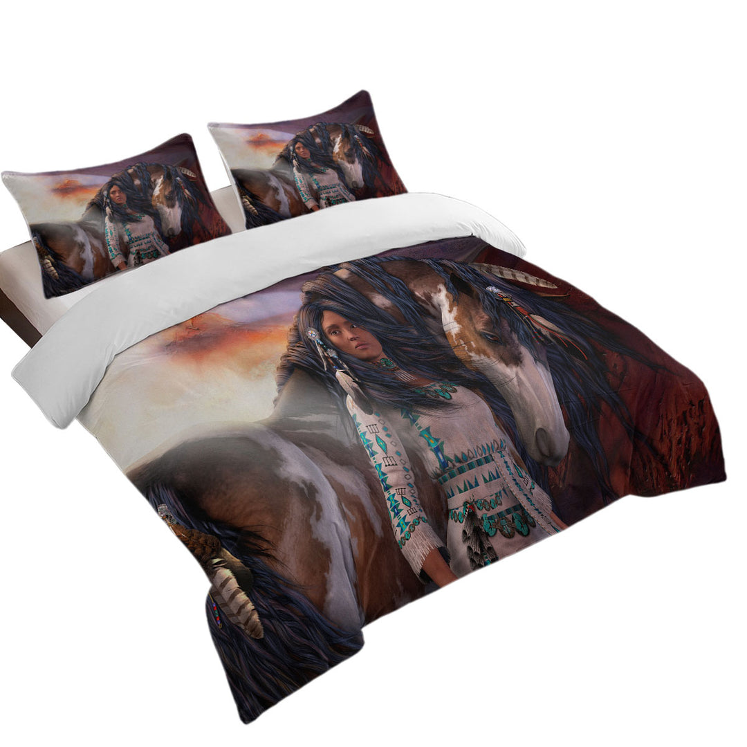 Duvet Covers with Kindred Spirits Native American Girl and Her Horse