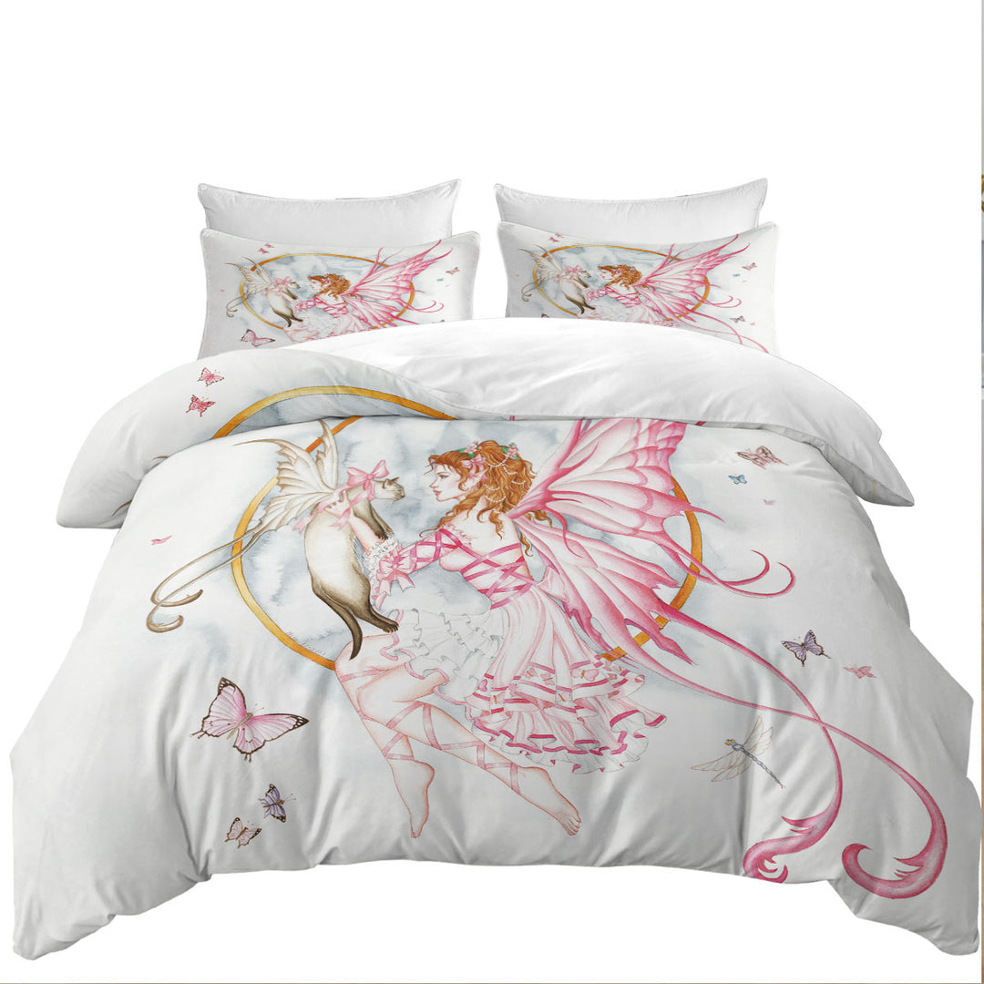 Duvet Covers with Lovely Fantasy Drawing Butterflies Cat and Fairy