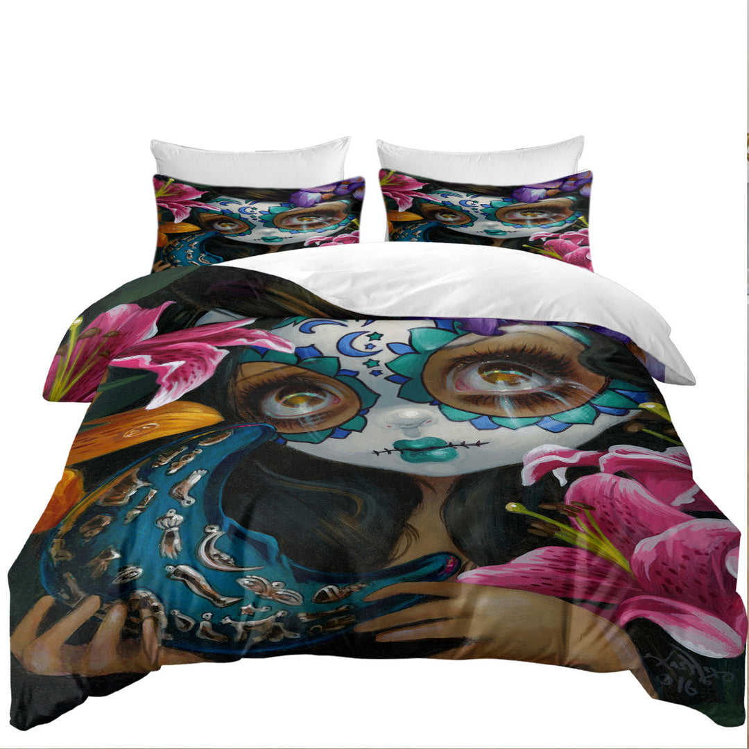 Duvet Covers with Milagros La Luna Day of the Dead Moon Girl