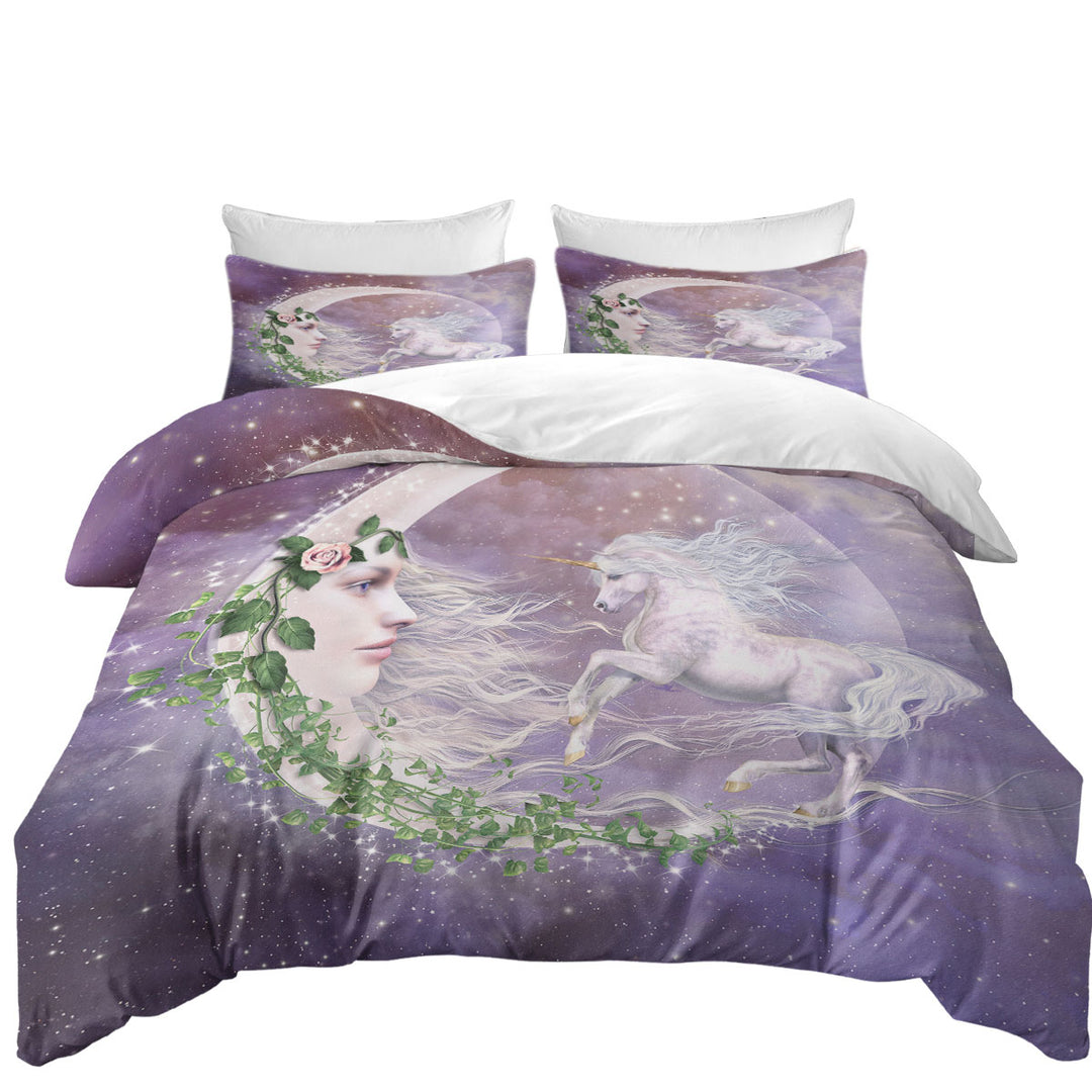 Duvet Covers with Moonicorn Fantasy Art the Moon and Unicorn