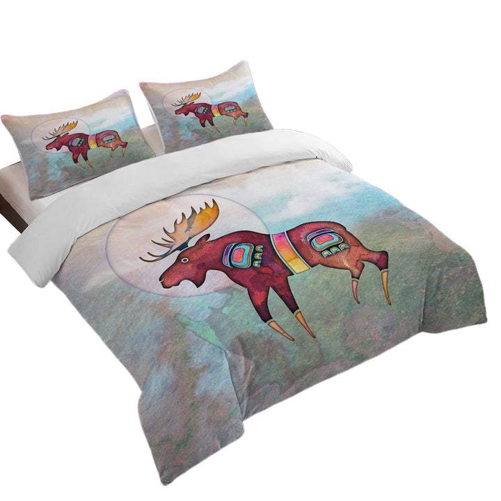 Duvet Covers with Native American Animal Art Painted Moose