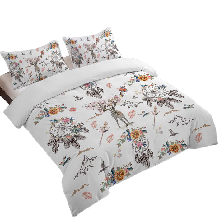 Duvet Covers with North American Floral Dream Catchers and Deer