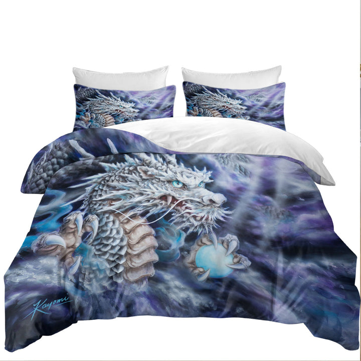 Duvet Covers with Purplish Fantasy Art Silver Dragon