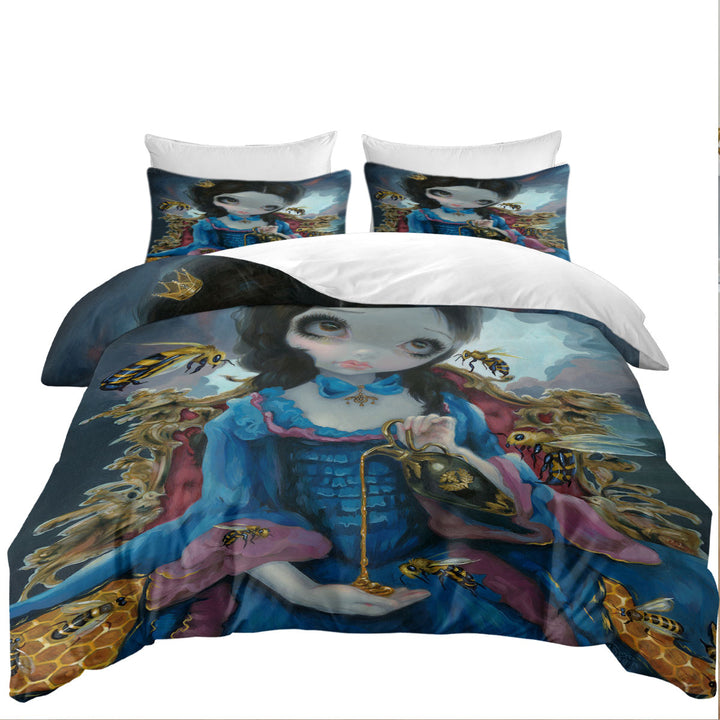 Duvet Covers with Rococo Style Portrait Beautiful Queen of Bees