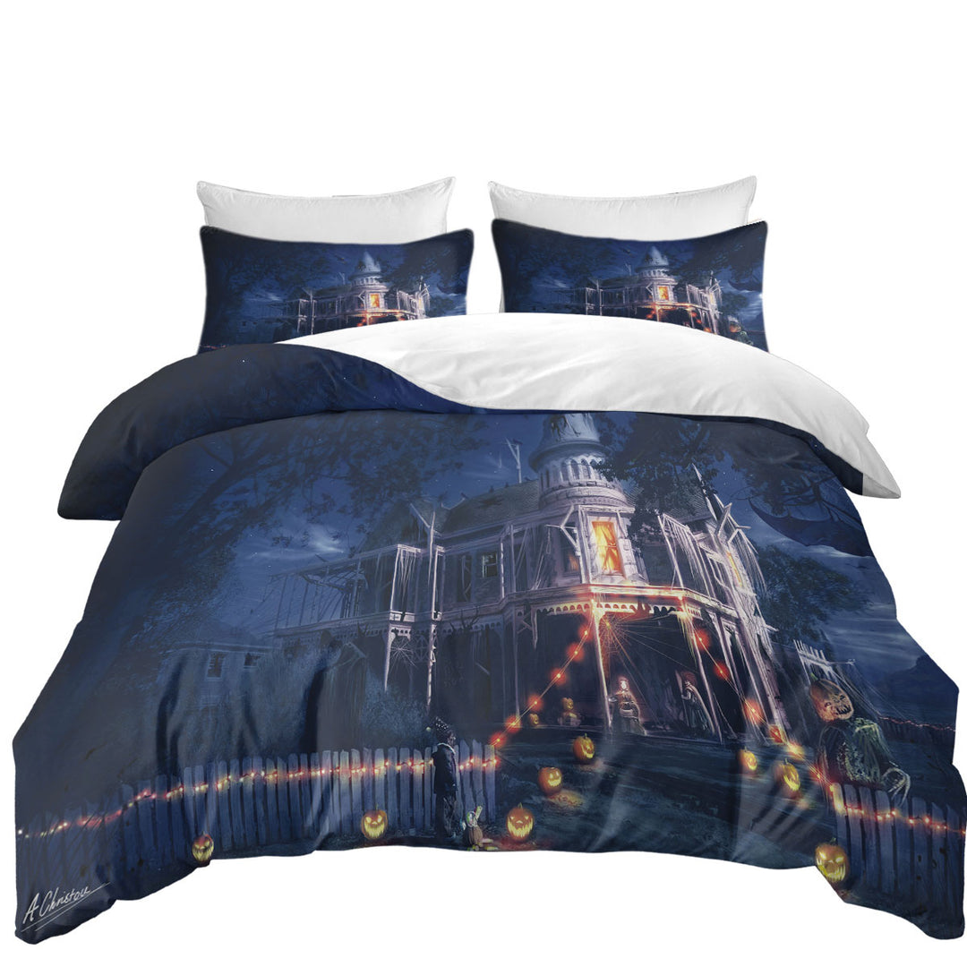 Duvet Covers with Scary Haunted House Halloween