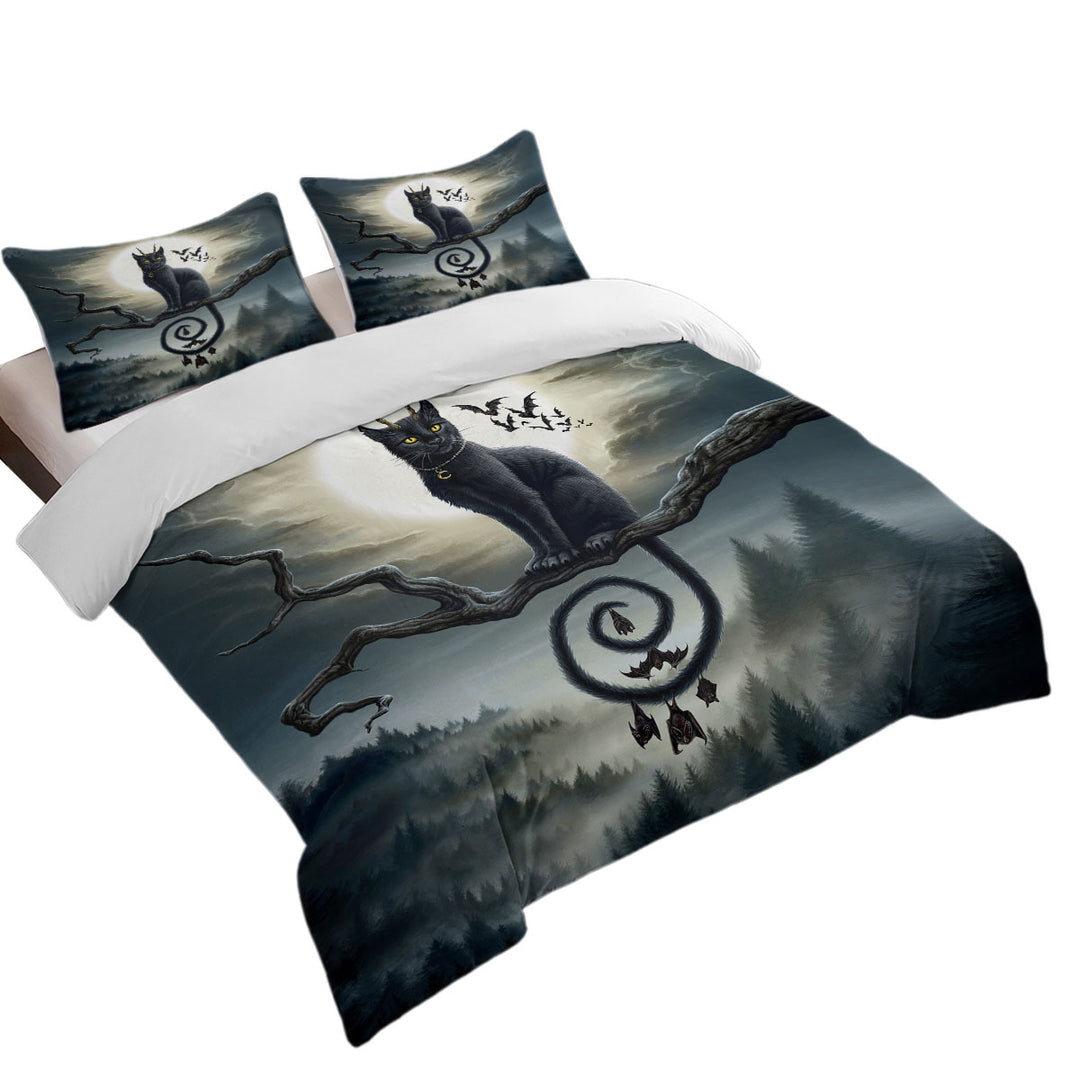 Duvet Covers with Scary Night Art Moonlight Companions Bats and Cat