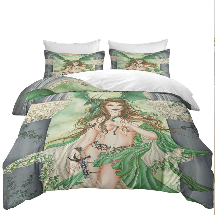 Duvet Covers with Sexy Fantasy Art the Green Oracle and Dragon